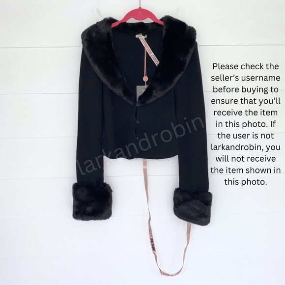 NEW House of CB Blanche Faux Fur Trim Cardigan Black Medium - Picture 15 of 17